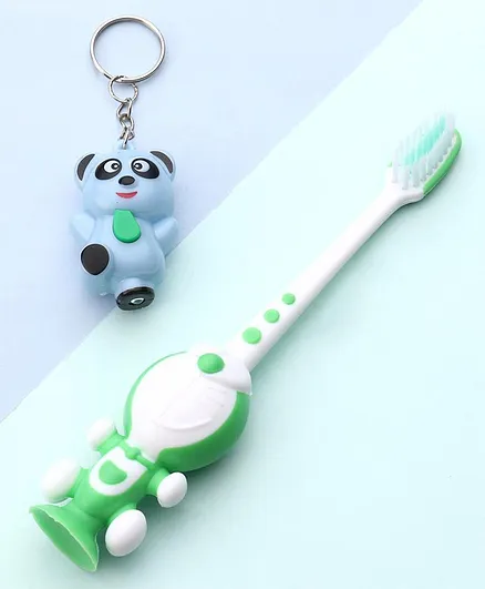 Doraemon Shaped Toothbrush With Keychain Gift - Green