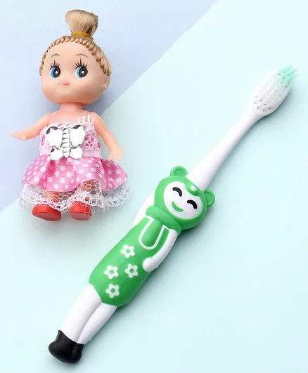 Toothbrush Ultra Soft Bristles With A Doll Toy Girl Shape - Green