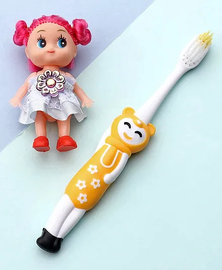 Toothbrush Ultra Soft Bristles With A Doll Toy Girl Shape - Yellow