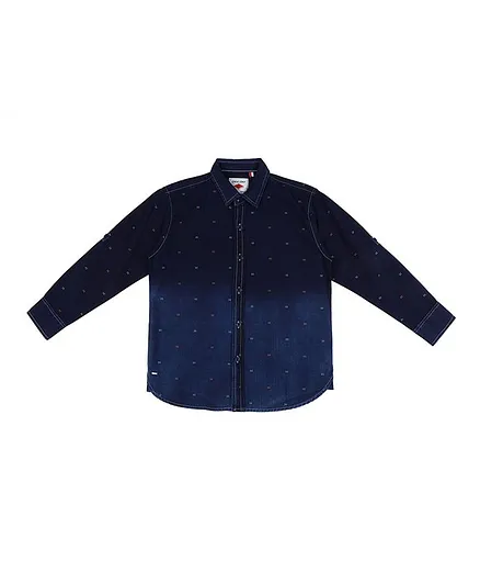 GINI & JONY Washed Full Sleeves Dobby Shirt - Dark Blue