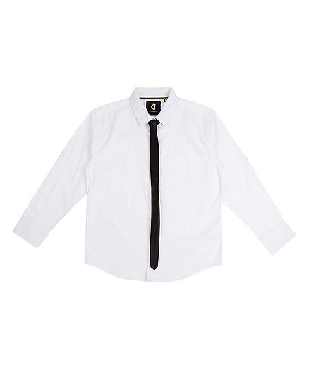 GINI & JONY Full Sleeves Solid Colour Shirt With Tie - White