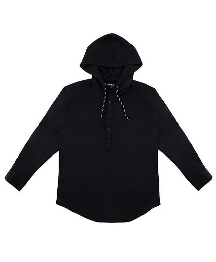 GINI & JONY Full Sleeves Solid Hooded Shirt - Black