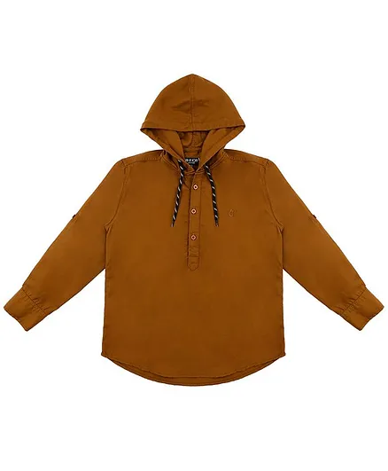 GINI & JONY Full Sleeves Solid Hooded Shirt - Brown