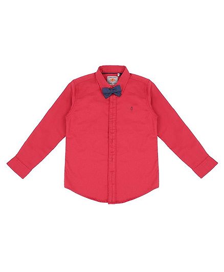 GINI & JONY Full Sleeves Solid Shirt With Attached Bow Tie - Red