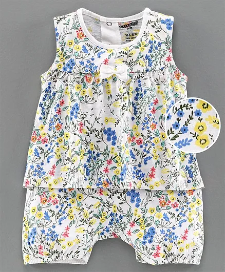 Cucumber Sleeveless Romper Floral Print - Multicolor