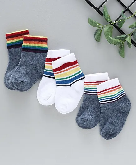 Cutewalk By Babyhug Anti Bacterial Ankle Length Socks Pack of 3 - Grey White