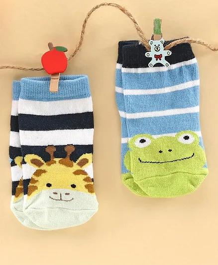 Cute Walk by Babyhug Anti-bacterial Ankle Length Socks Animal Design Pack of 2 - Blue Green