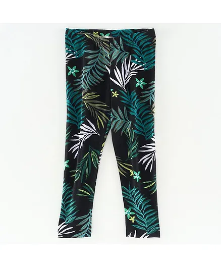 CrayonFlakes Full Length Tropical Print Leggings - Black
