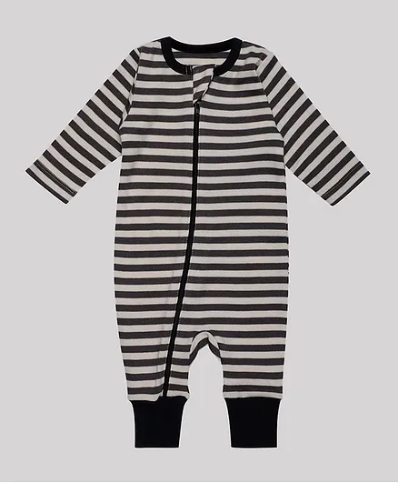Nino Bambino Ful Sleeves Striped Organic Cotton Romper - Grey