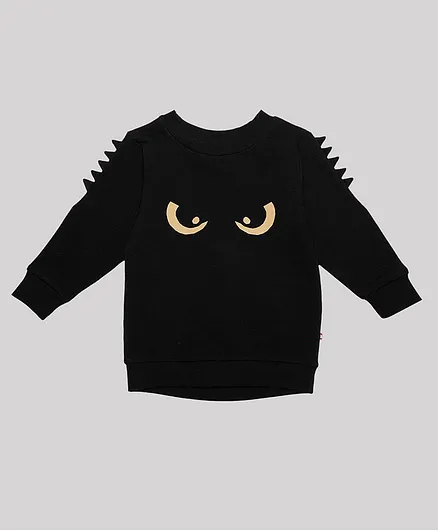Nino Bambino Full Sleeves Devil Eyes Printed Organic Cotton Sweatshirt - Black