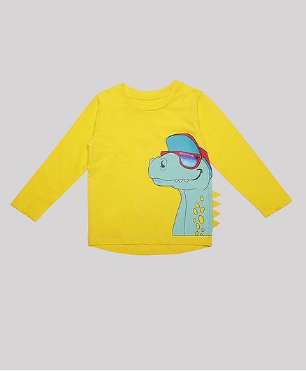 Nino Bambino 100% Organic Cotton Full Sleeves Dinosaur Print T-Shirt - Yellow