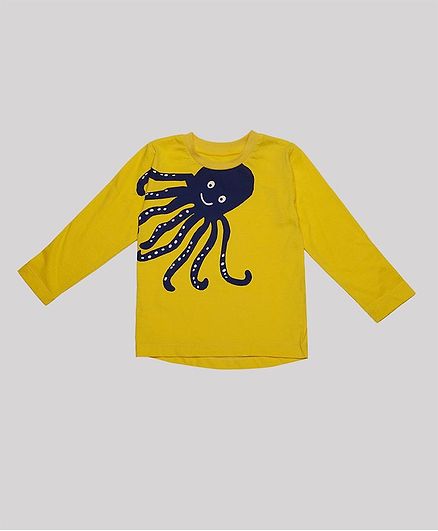 Nino Bambino 100% Organic Cotton Full Sleeves Octopus Print T-Shirt - Yellow