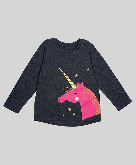 Nino Bambino 100% Organic Cotton Full Sleeves Unicorn Print T-Shirt - Bluish Grey