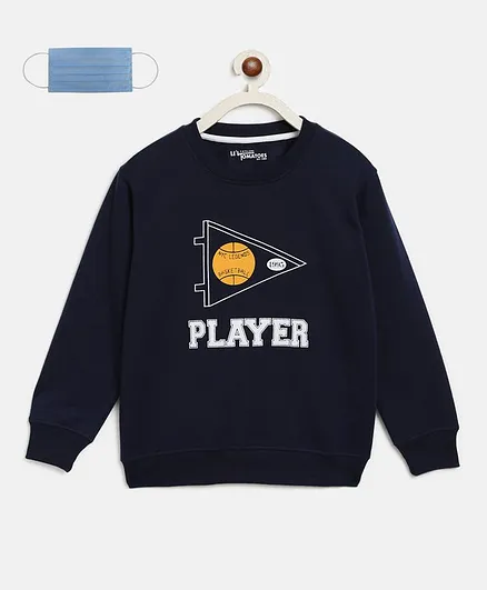 Li'L tomatoes Full Sleeves Player Printed Sweatshirt With 3 Ply Face Mask - Navy Blue