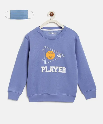 Li'L tomatoes Full Sleeves Player Printed Sweatshirt With 3 Ply Face Mask - Purple