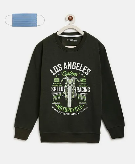 Li'L tomatoes Full Sleeves Los Angeles Printed Sweatshirt With 3 Ply Face Mask - Dark Grey