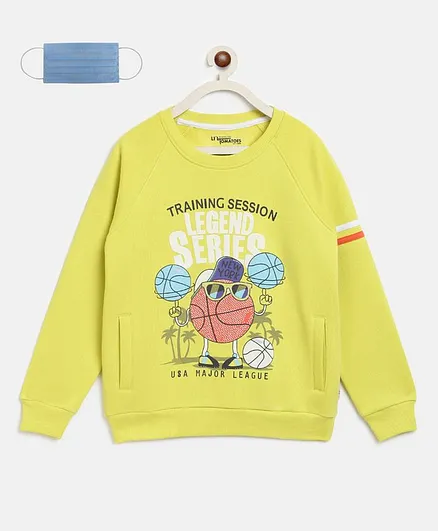 Li'L tomatoes Full Sleeves Football Printed Sweatshirt With 3 Ply Mask - Yellow