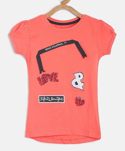 Tales & Stories Short Sleeves Love Sequined T-shirt - Red