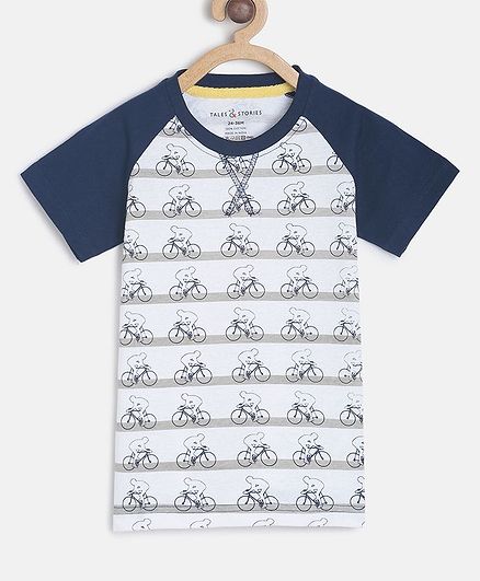 Tales & Stories Half Sleeves Man With Cycle Printed T-Shirt - White