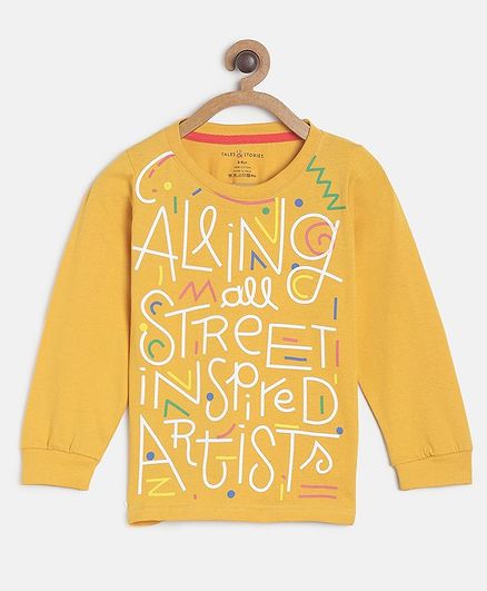 Tales & Stories Full Sleeves Calling All Street Inspired Artist Printed T-Shirt - Yellow