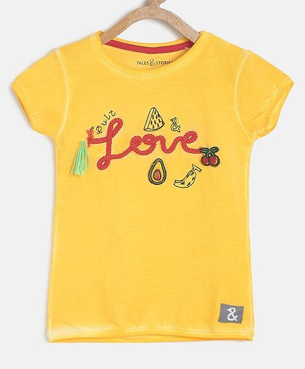 Tales & Stories Short Sleeves Love Embellished T-Shirt - Yellow