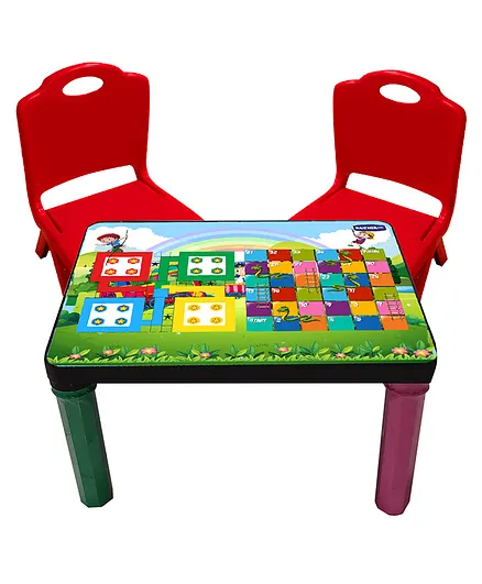 Kuchikoo Multi Utility Table With Ludo & Two Chairs - Multicolor