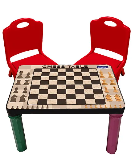 Kuchikoo Multi Utility Table With Chess & Two Chairs - Multicolor