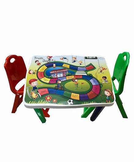 Kuchikoo Multi Utility Table With Truth & Dare Game & Two Chairs - Multicolor