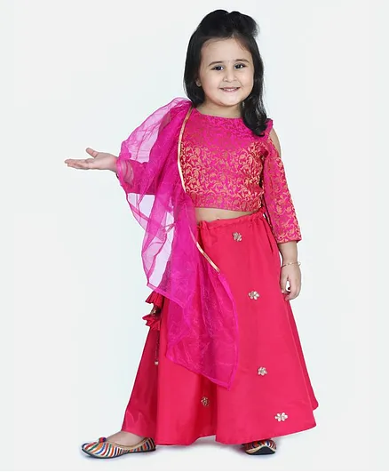 Samsara Couture Full Sleeves Brocade Choli With Lehenga & Ruffle Dupatta - Pink
