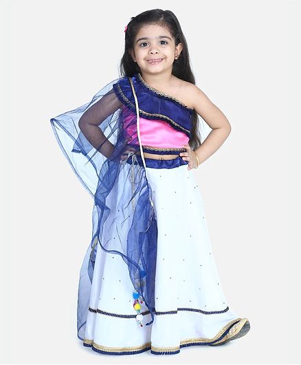 Samsara Couture Sleeveless One Shoulder Choli With Lehenga & Ruffle Dupatta - Multi Colour