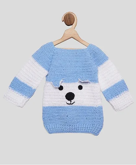 Chipbeys Hand Knitted Full Sleeves Dog Design Sweater - Blue