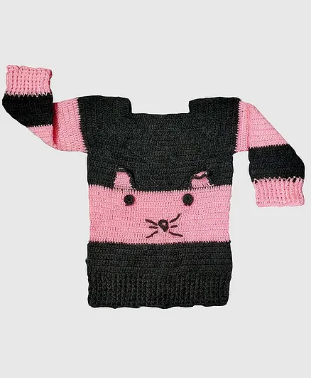 Chipbeys Hand Knitted Full Sleeves Kitty Design Sweater - Grey