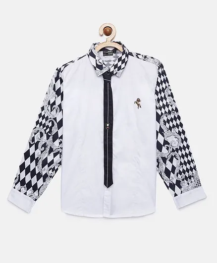 Actuel Full Sleeves Diamond Print Detailing Shirt - Navy Blue & White