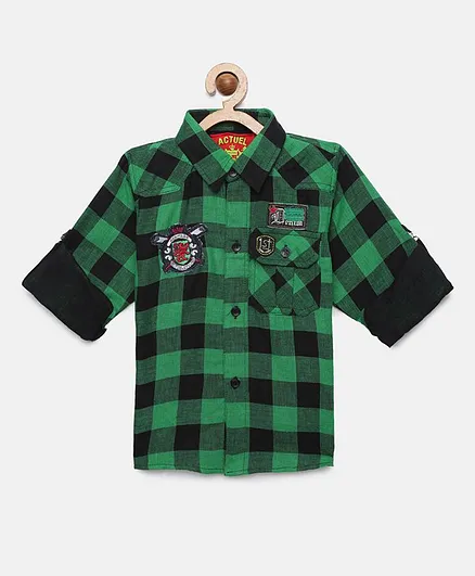 Actuel Full Sleeves Checkered Shirt - Green