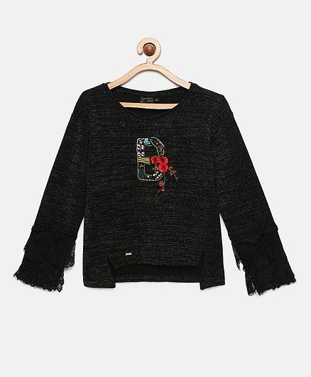 Actuel Full Sleeves Embroidered Top - Black