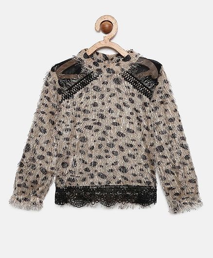 Actuel Full Sleeves Animal Print Top - Beige