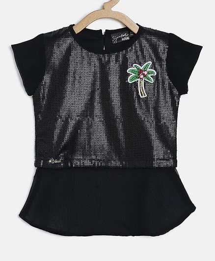 Actuel Short Sleeves Sequined Top - Black