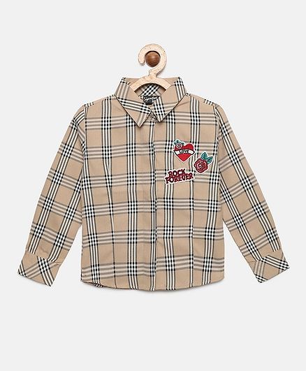 Actuel Full Sleeves Checked Shirt Style Top - Beige
