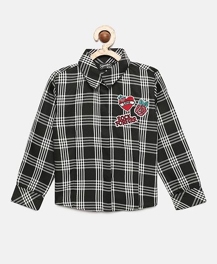 Actuel Full Sleeves Checked Shirt Style Top - Black
