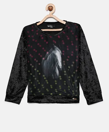 Actuel Full Sleeves Horse Printed Top - Black