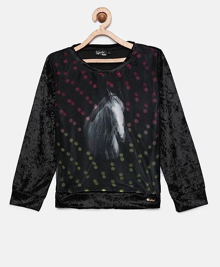 Actuel Full Sleeves Horse Printed Top - Black