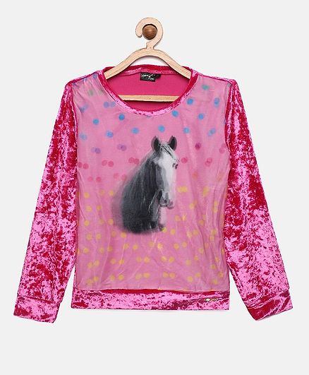 Actuel Full Sleeves Horse Printed Top - Pink
