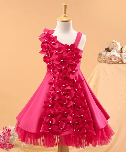 Babyhug Sleeveless Party Frock Floral Detail - Pink
