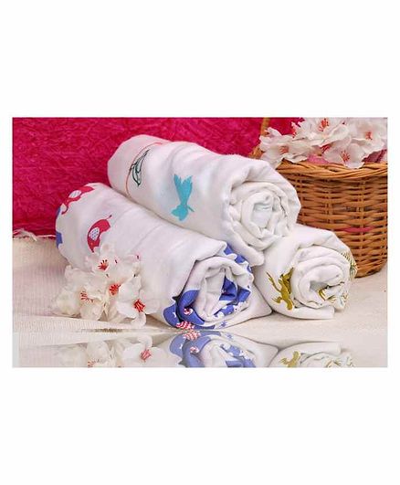 Polka Tots 100% Organic Muslin Cotton Elephant Design Swaddle Baby Wrap Pack oof 3 - White