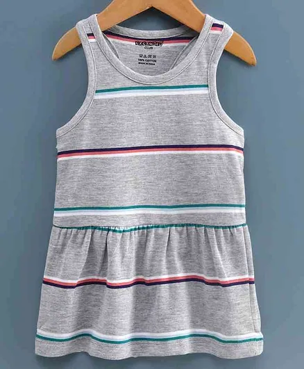 Cucumber Striped Sleeveless Frock - Grey
