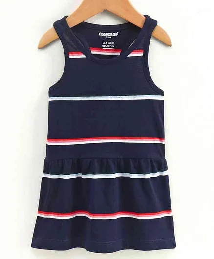 Cucumber Striped Sleeveless Frock - Blue