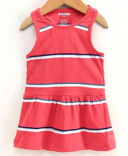 Cucumber Striped Sleeveless Frock - Red