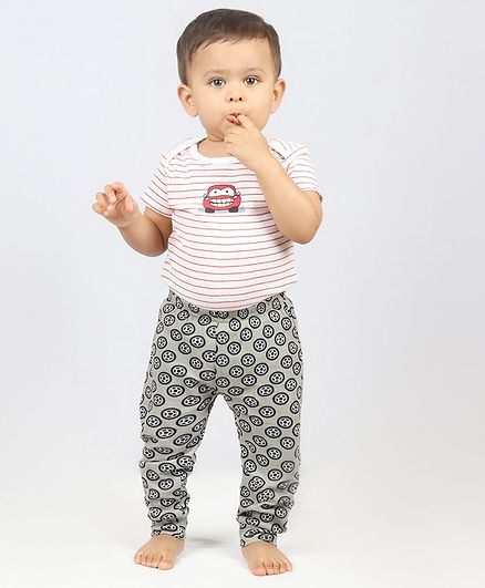 Kaarpas Organic Cotton Short Sleeves Onesie With Pants - Red & Grey