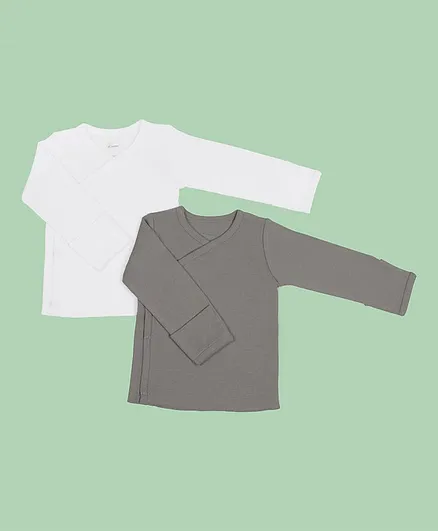 Kaarpas Pack Of 2 Organic Cotton Full Sleeves Solid Vest - White & Grey