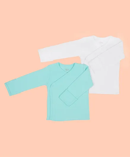 Kaarpas Pack Of 2 Organic Cotton Full Sleeves Solid Vest - White & Turquoise